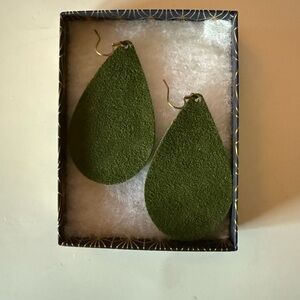 Nickel & Suede Medium Green Teardrop Earrings